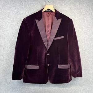 Tazio Italy Blazer Jacket Mens Size 42R Burgundy Red Velvet 2-Button Rayon Blend